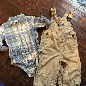 Oshkosh Bigosh overalls with plaid shirt